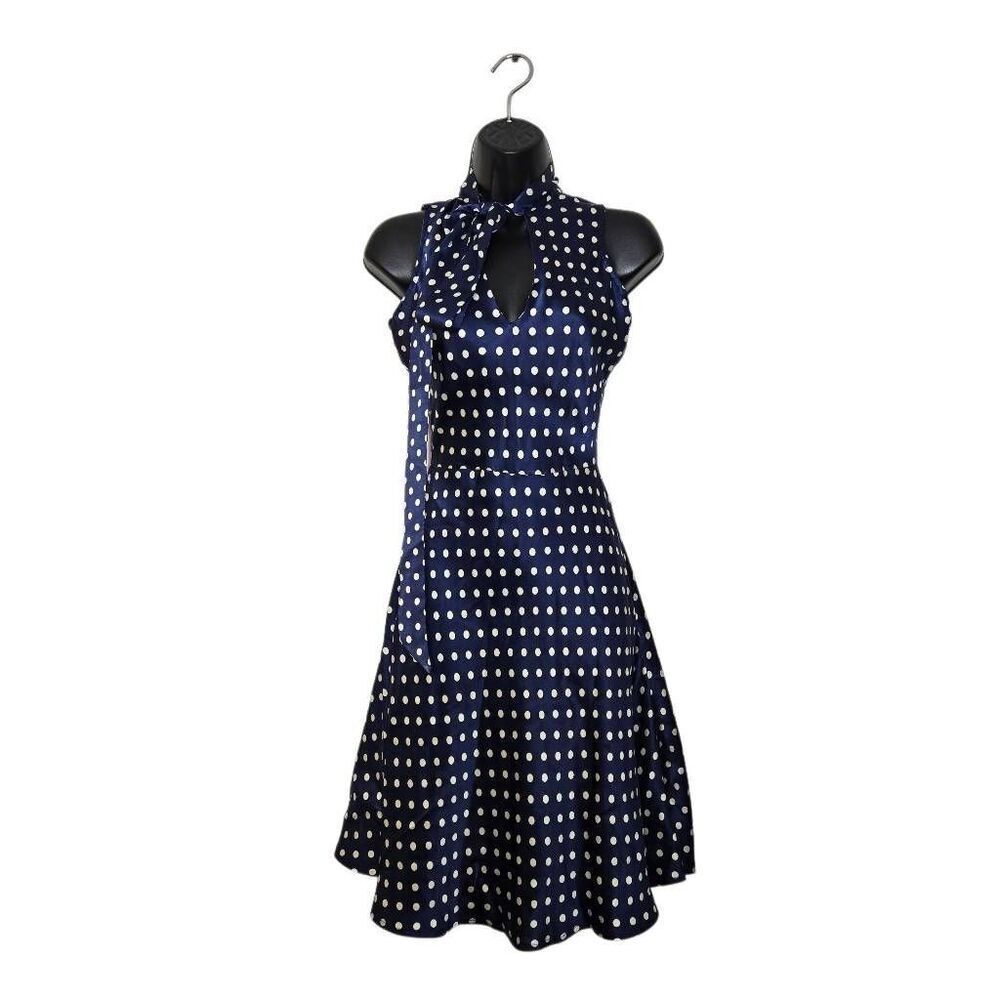 Huminska Tie V-Neck Polka Dot Sleeveless Dress Pinup Size 0
